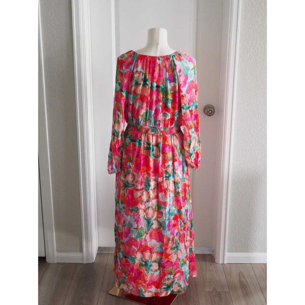 Soft Surroundings Watercolor Floral Pink Maxi Dress Boho PM Long Sleeve V-Neck - Picture 12 of 13